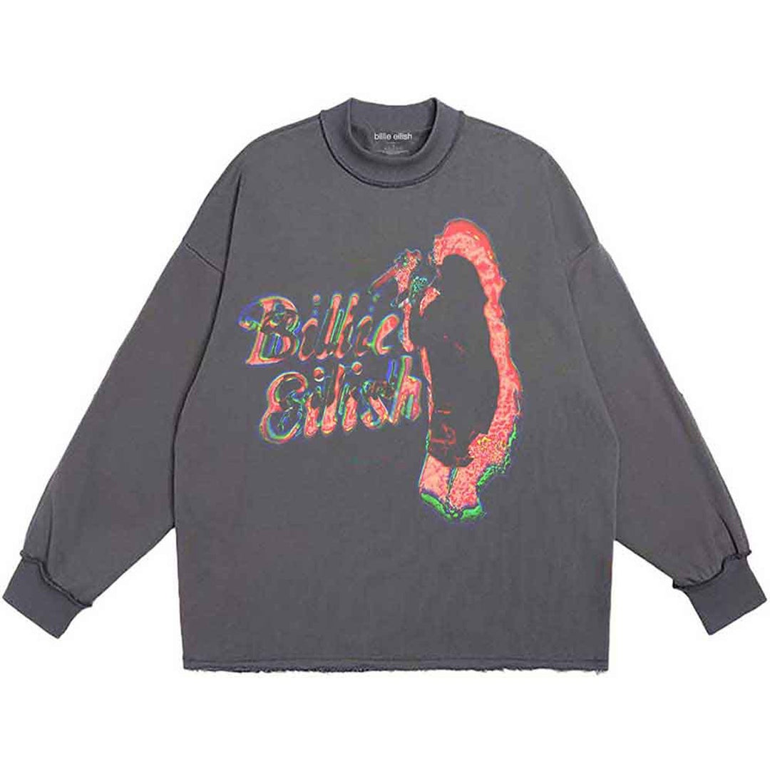 Billie Eilish Unisex L-Sleeve Shirt - Neon Silhouette (Charcoal Grey)