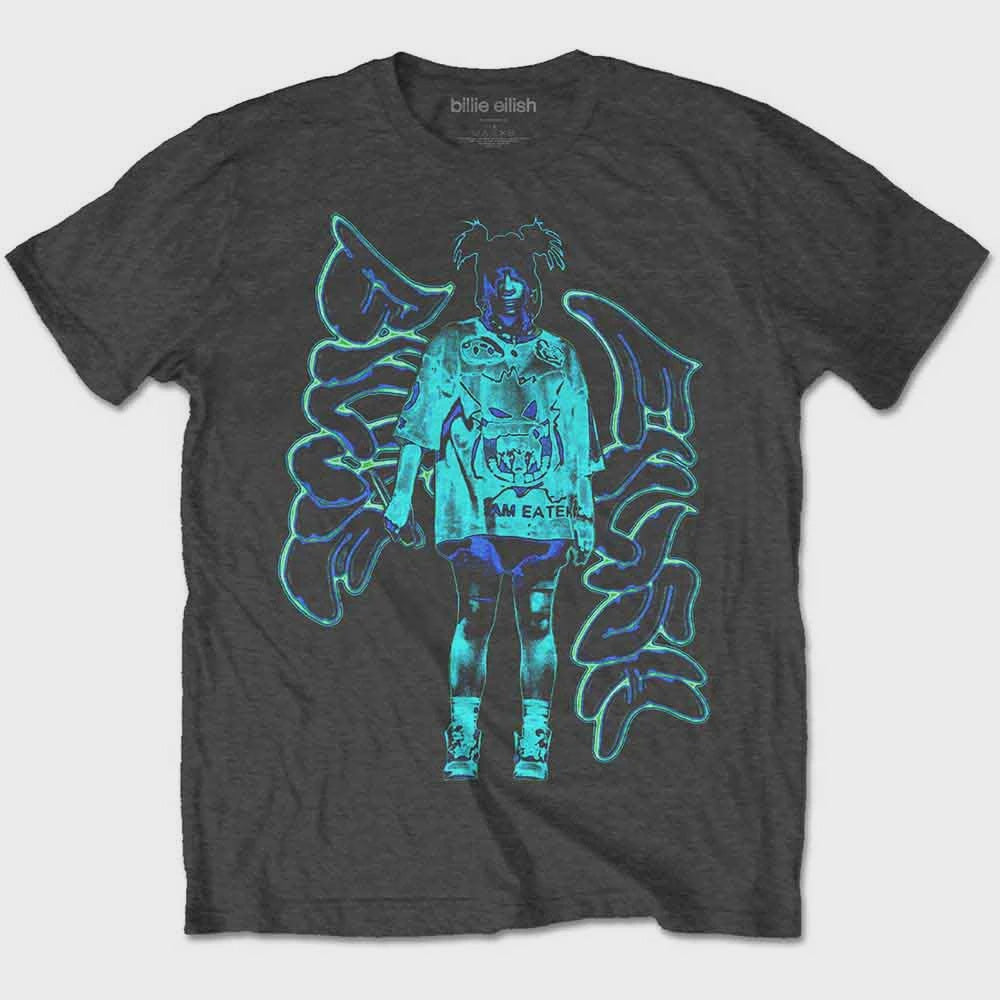 Billie Eilish Unisex T-Shirt: Neon Graffiti Logo (Charcoal Grey)