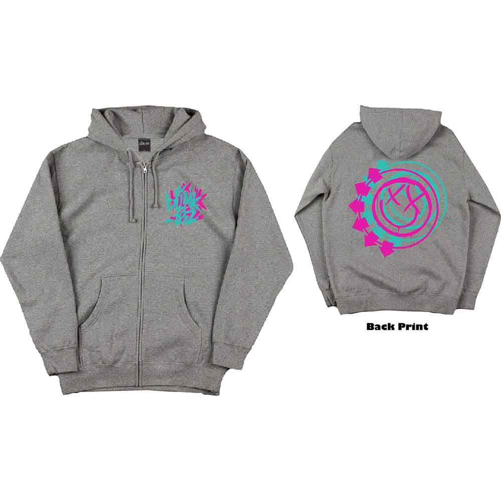 Blink-182 Unisex Zipped Hoodie: Double Six Arrow Smile Grey (Back Print)