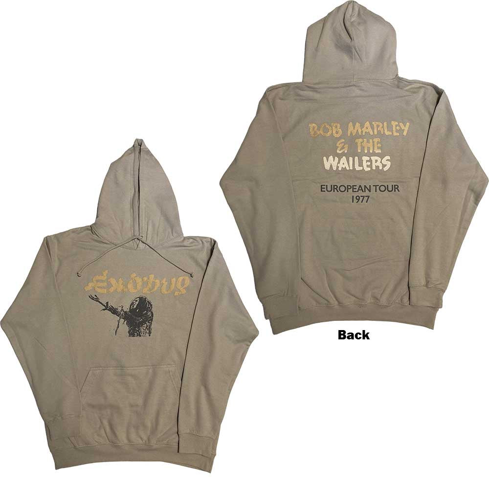 BOB MARLEY UNISEX PULLOVER HOODIE: EXODUS MIC PHOTO WAILERS TOUR 77 (BACK PRINT & HI-BUILD)