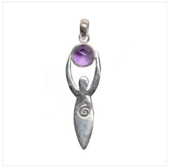 Spiral Goddess Sterling Silver Pendant w/Stone