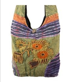 Sunflower Design Cotton Razor Cut Crossbody Bag