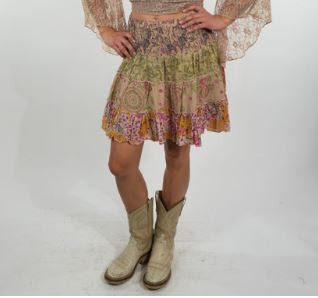 APRIL MAY Cotton Floral Print Overdye Patchwork Mini Skirt