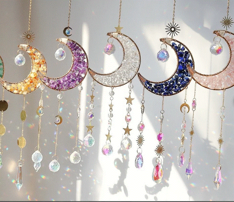 Crescent Moon Gemstone Suncatchers