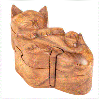 Playful Cat Wooden Puzzle Box 64251