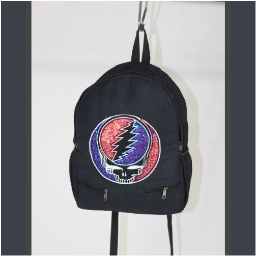 IN THE DARK BACKPACK Cotton Multi Pocket Backback w/Grateful Dead Sequin Applique