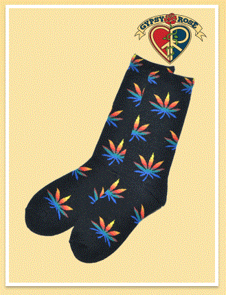 Holy Smokes Rainbow Hemp Leaf Tall Socks