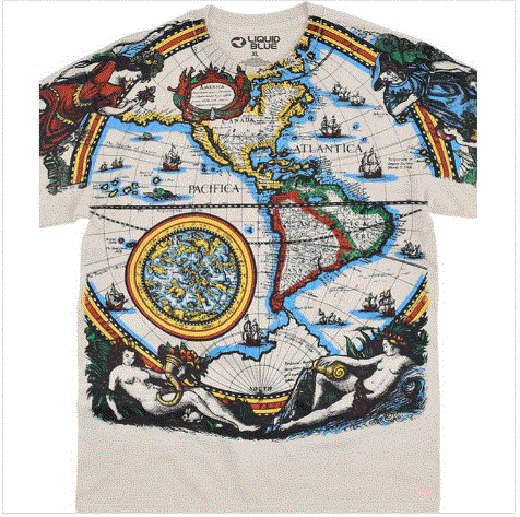 Liquid Blue - Old World Map Tan T-Shirt