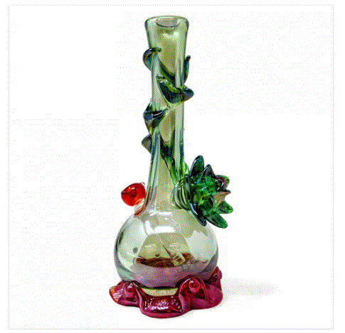 High Point Glass Emerald-Crimson w/Rose Art Climber Water Pipe 14"