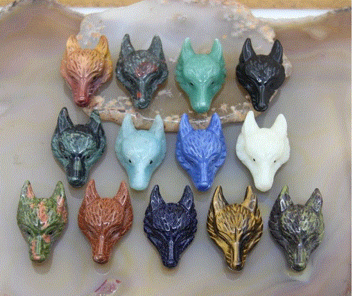 Gifts Amazing - Gemstone Carved Wolf Head Beads