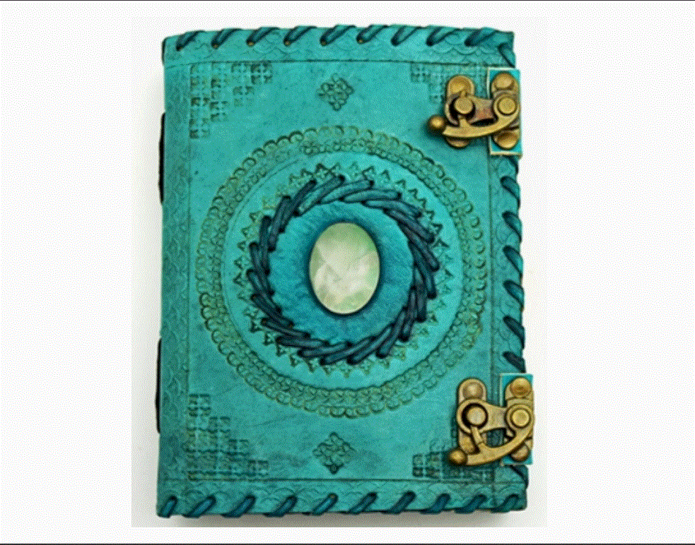 Blue Leather Embossed Journal w/Quartz Stone 3392