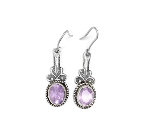 Amethyst Earrings w/Sterling Sliver Floral Settings