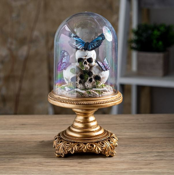 Skulls & Butterflies Under Glass Cloche 16273