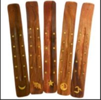 Wooden Incense Burner w/Brass Designs