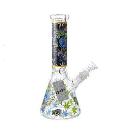 Gili Glass 10" Glass Beaker Bottom w/Ice Pinch & Alien Designs