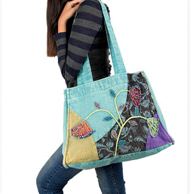 Earth Divas - Large Embroidered Tote Bag w/Embroidered Flower