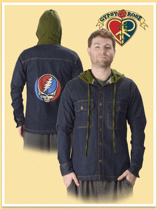 Gypsy Rose - Steal Your Face Denim Button-up Hoodie w/Jersey Hood