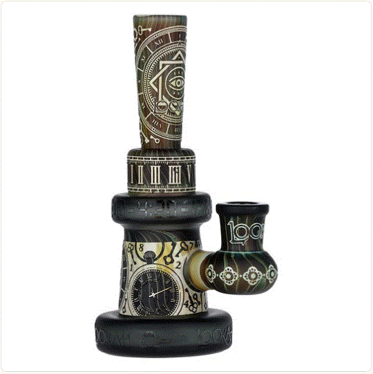 Lookah Glass Sacred Time Black Etched Water Pipe - 6.5" / 14mm F