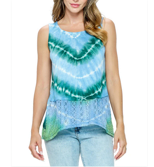 Yak & Yeti - Tie Dye Lace Hem Tank Top