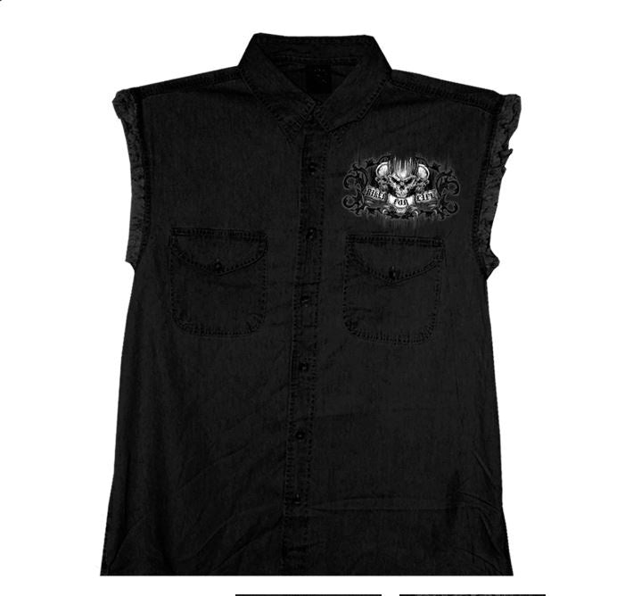 Hot Leathers - Ride or Die Skull Denim Sleeveless Shirt