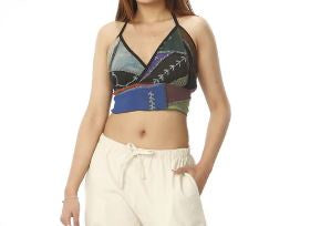 Cotton Patchwork Halter Crop Top