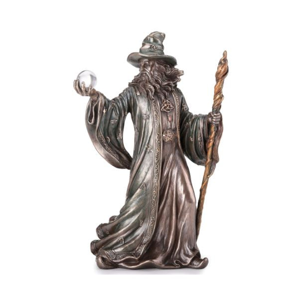 Wizard Holding Crystal Ball & Staff Statue 78240