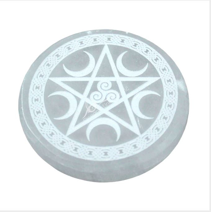 Selenite Engraved Pentacle - Incense Burner