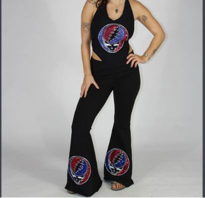 IN THE DARK PANTS Cotton Lycra Booty Pants w/Sequin GD SYF Legs & Pockets Applique