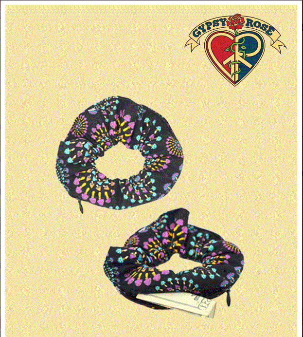 Gypsy Rose - Cotton Mushroom Print Secret Pocket Scrunchie