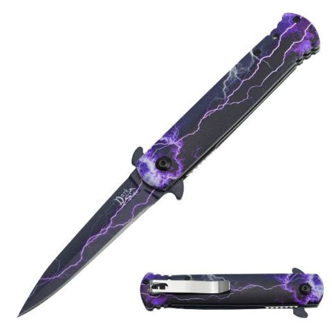 Dark Fantasy Blades Spring Assist Knife - Purple Lightning