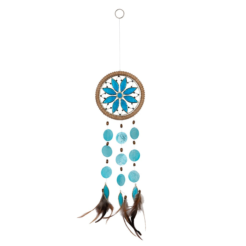 Capiz Chakra Flower Dreamcatcher Chime Throat Blue