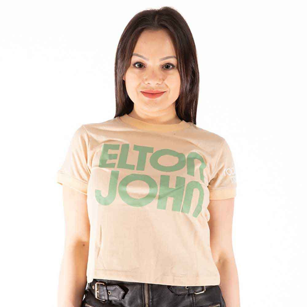 Elton John Ladies Crop Top: Retro Text Ringer