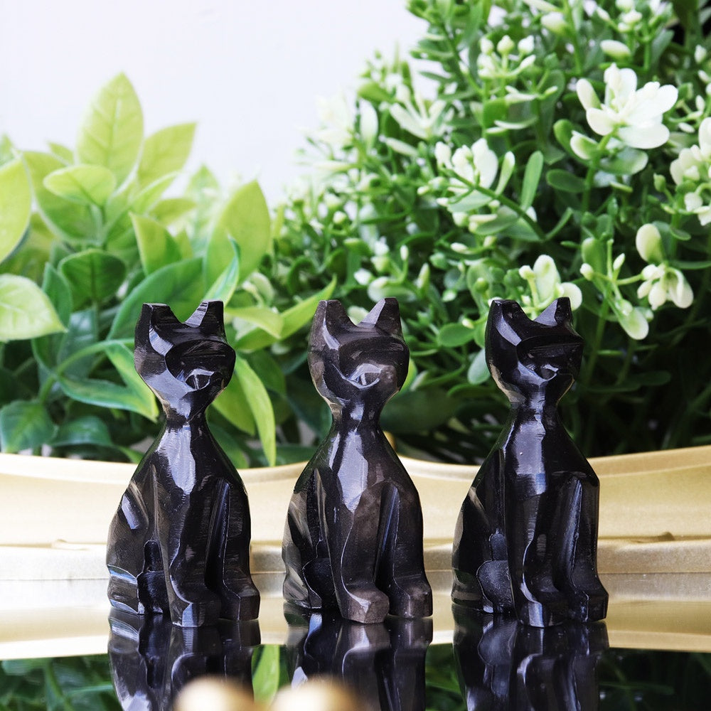 Carved Crystal Cat - Black Obsidian