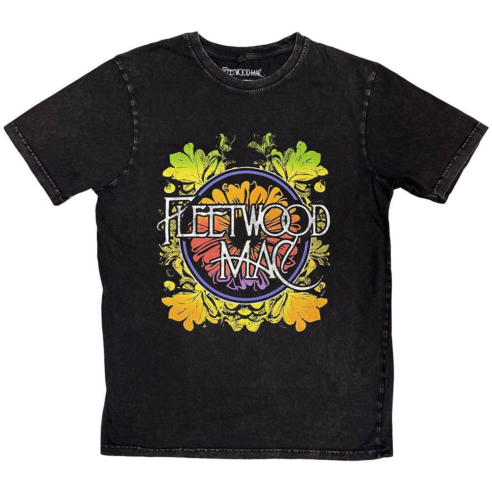 Fleetwood Mac Unisex Stone Wash T-Shirt - Circle Floral Logo (Black)