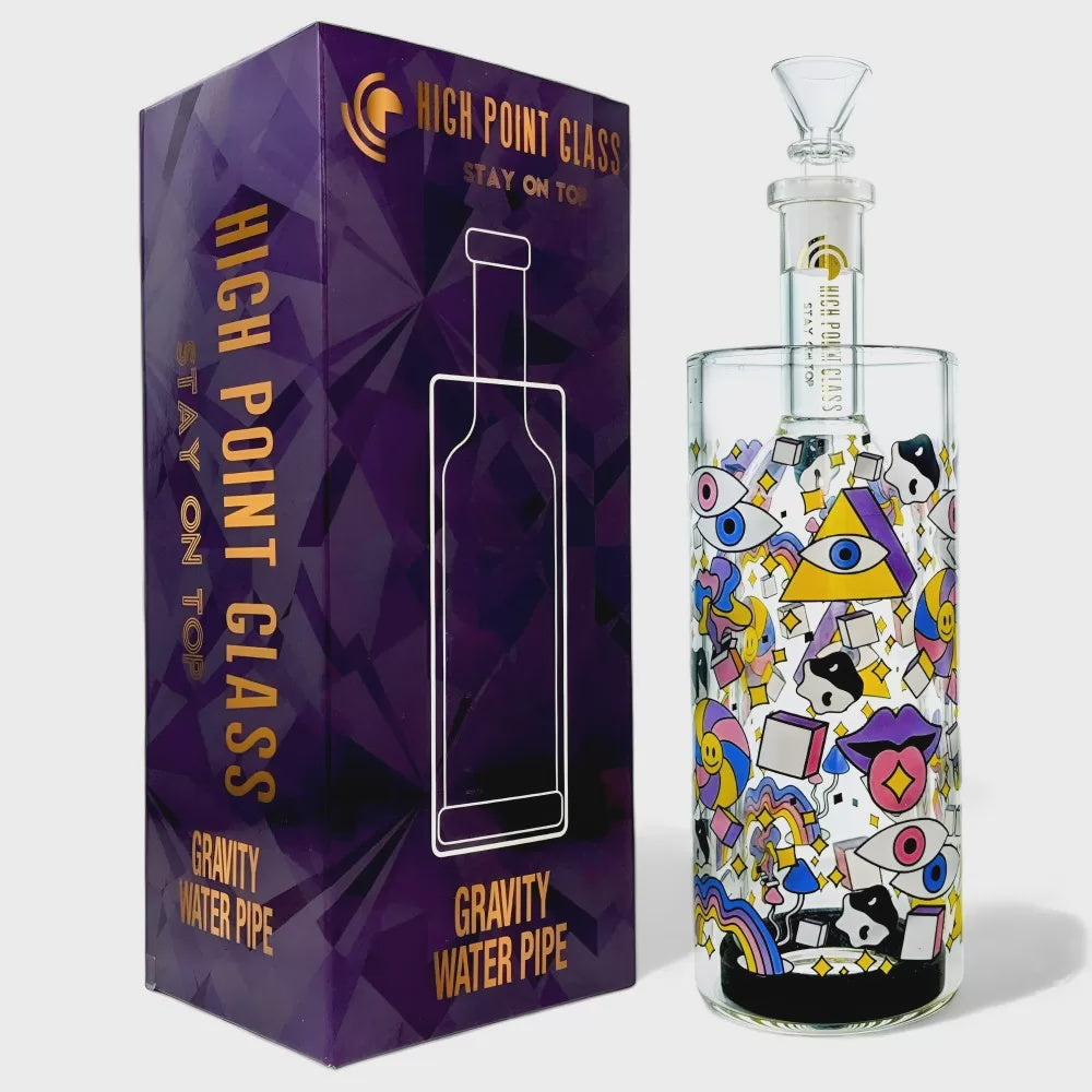 High Point Glass - 9.5" Rainbow Kisses, Cubic Clouds Gravity Water Pipe - [GB772]