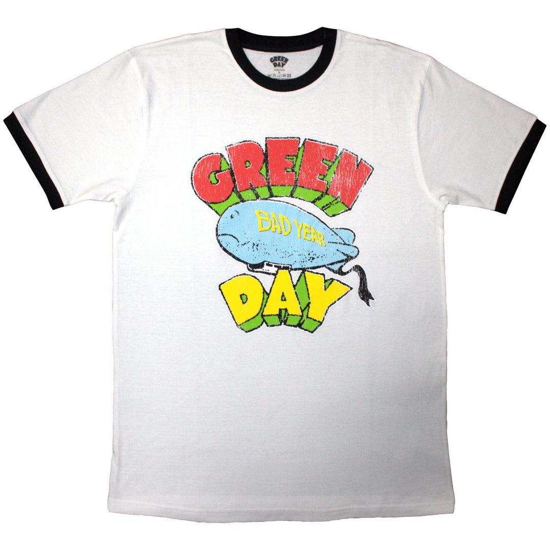 Green Day Unisex Ringer T-Shirt: Bad Year Blimp (White)