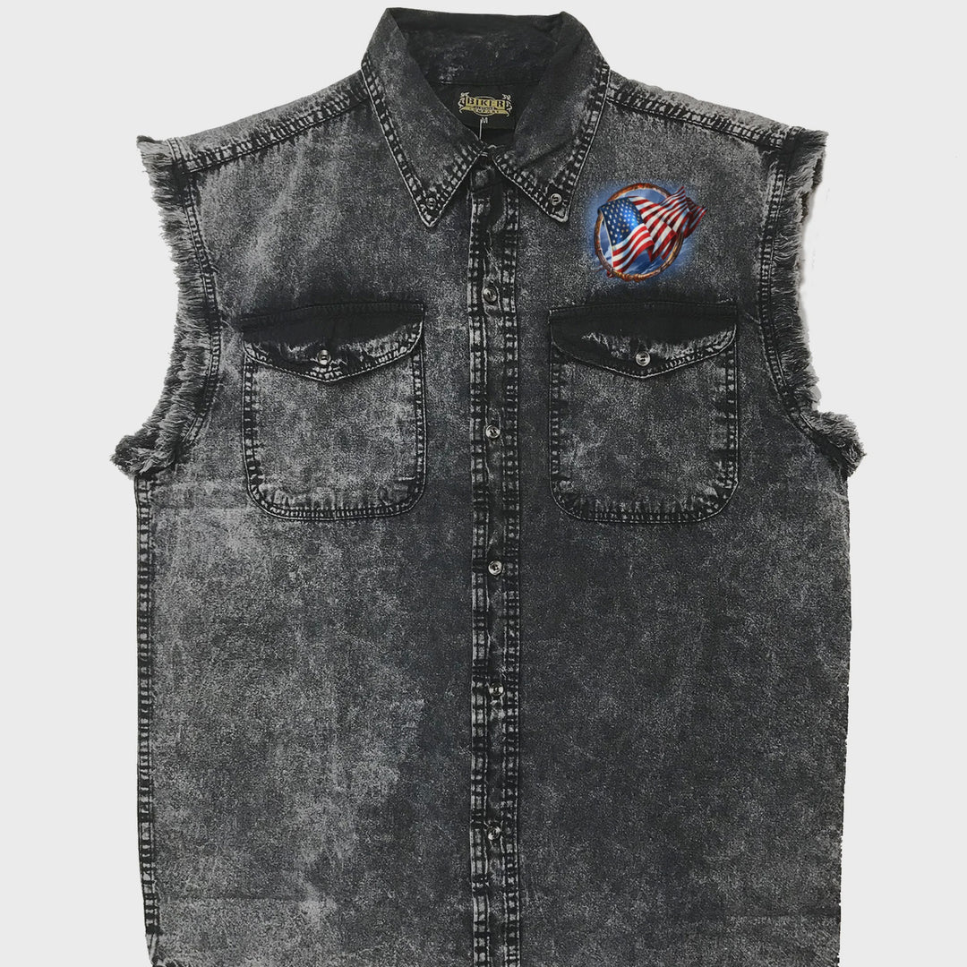 Hot Leathers Hoop Eagle Dyed Sleeveless Denim Shirt