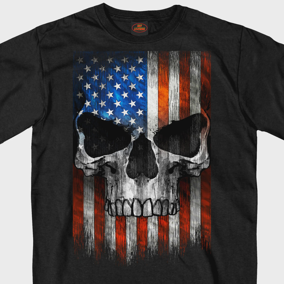 Hot Leathers Patriotic Skull Black T-Shirt