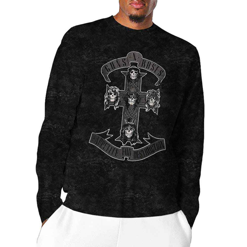 Guns N' Roses Long Sleeve T-Shirt: Monochrome Cross (Wash Collection)