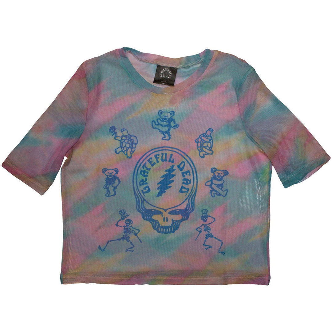 Grateful Dead Ladies Crop Top: Dead Egyptian Slash (Light Blue) (Mesh)