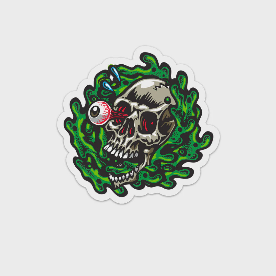Jimbo Phillips Never Summer Green Skull Sticker