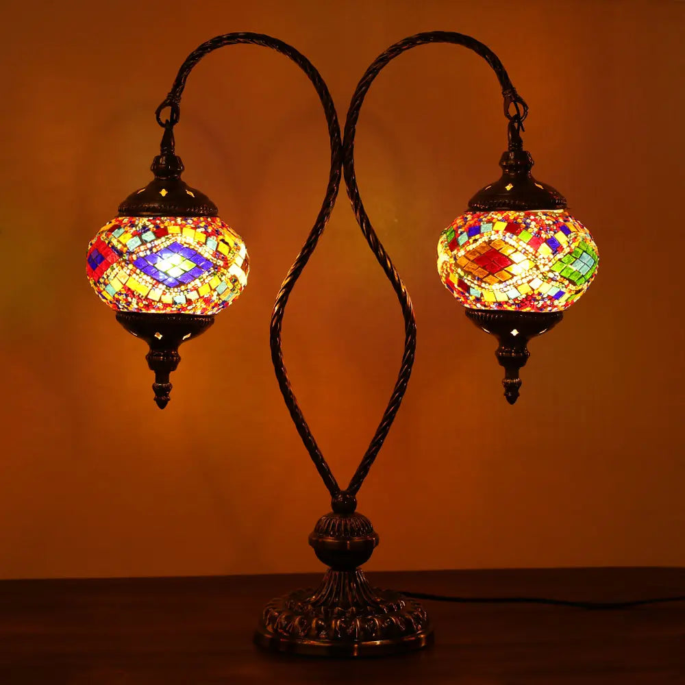 Marrakech Double Swan Turkish Mosaic Glass Table Lamp