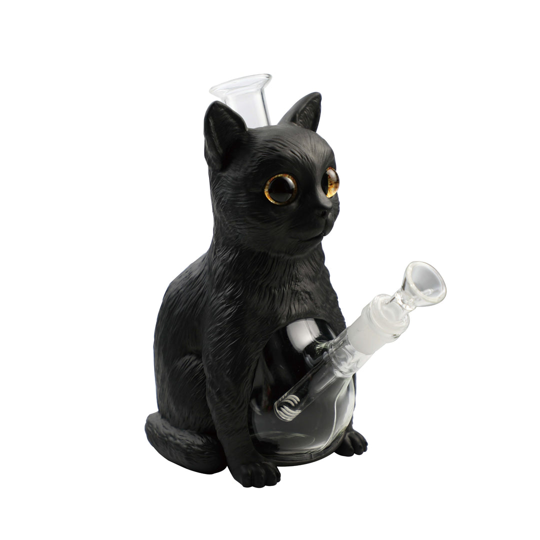 Black Tabby Cat Water Pipe 9" - H497-A