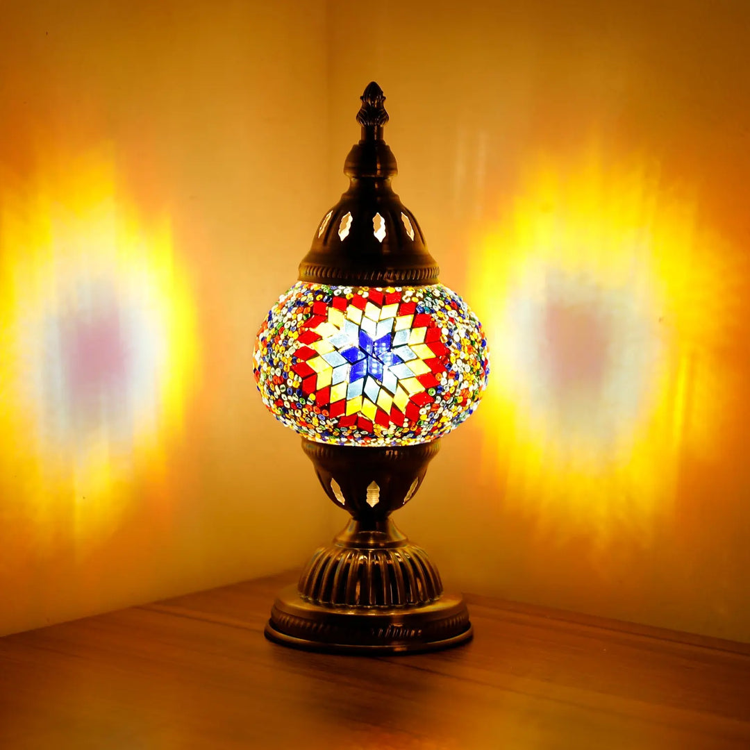 Marrakech Moroccan Tiffany Vintage Turkish Lamp w/Stained Glass Mosaic Shade YMA400