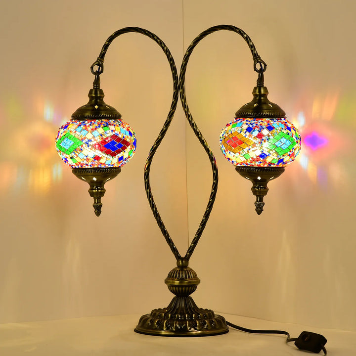Marrakech Double Swan Turkish Mosaic Glass Table Lamp