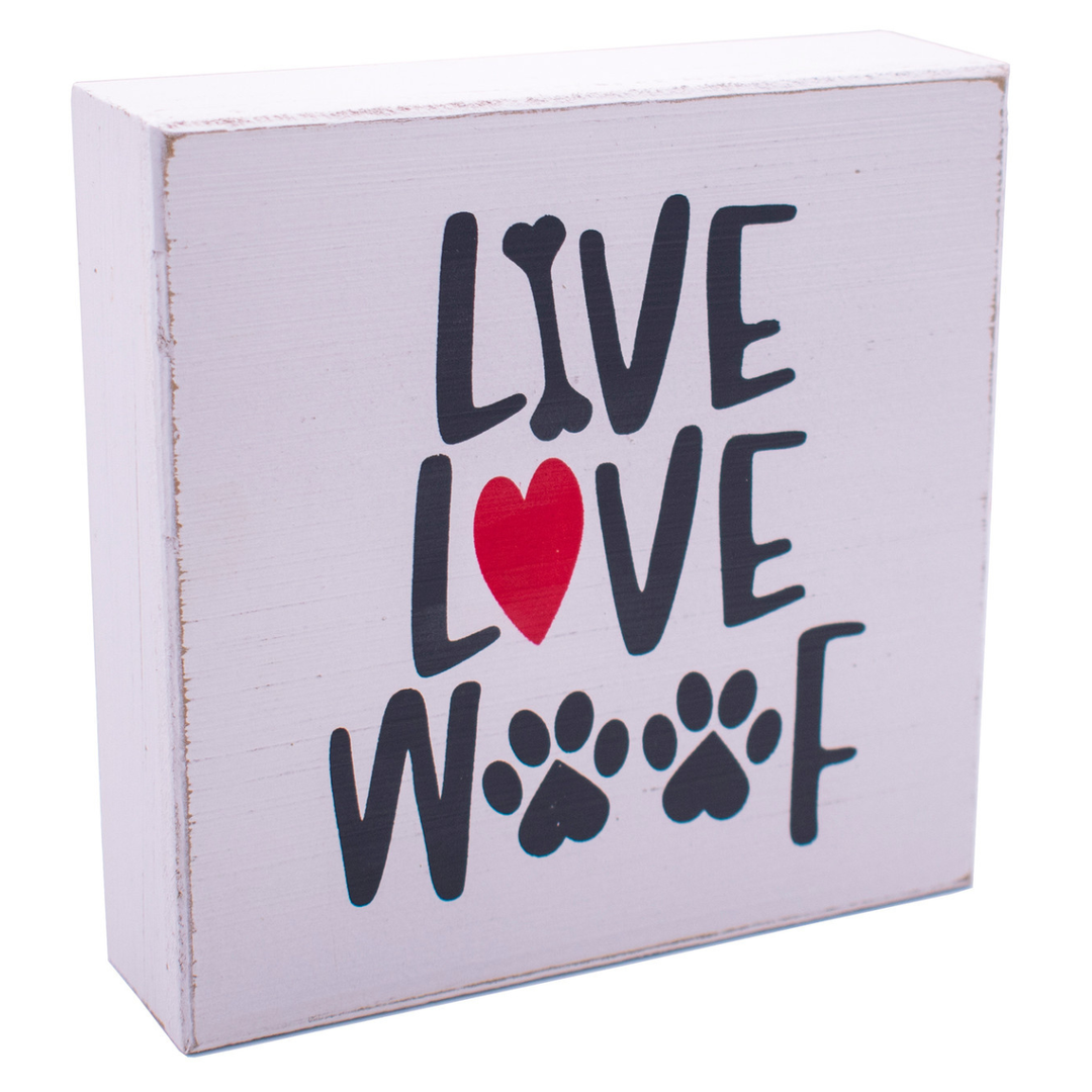 Live Love Woof Rustic Canine Love Wooden Boxed Sign (6" X 6")