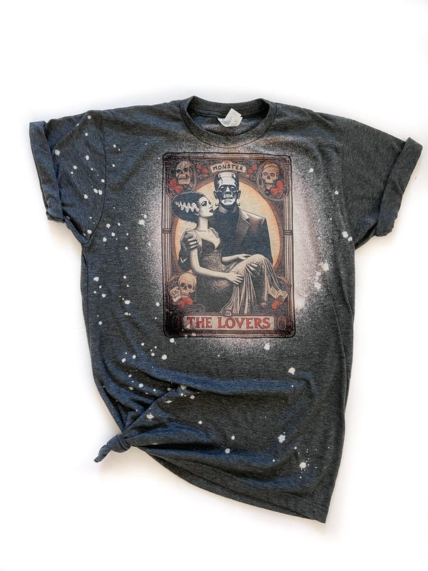 The Lovers Tarot Frankenstein & Bride Bleached T-Shirt