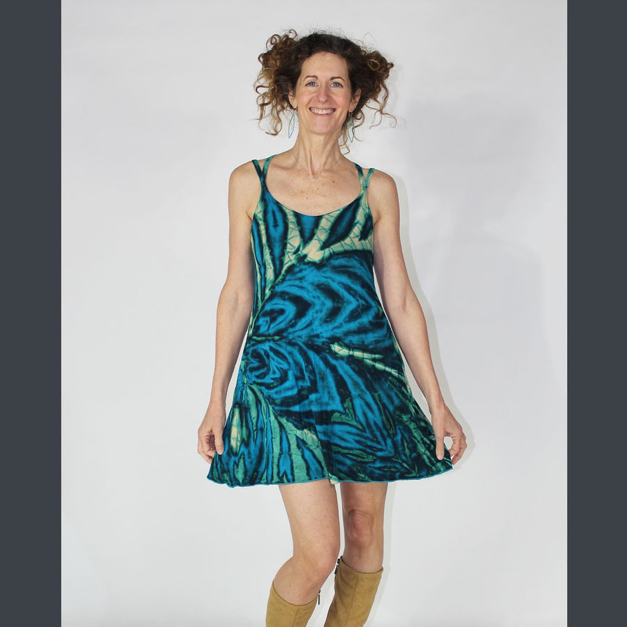 MERMAID DREAMS MINI DRESS Rayon Spandex Tie Dye Triple Spaghetti Strap Slip Dress S