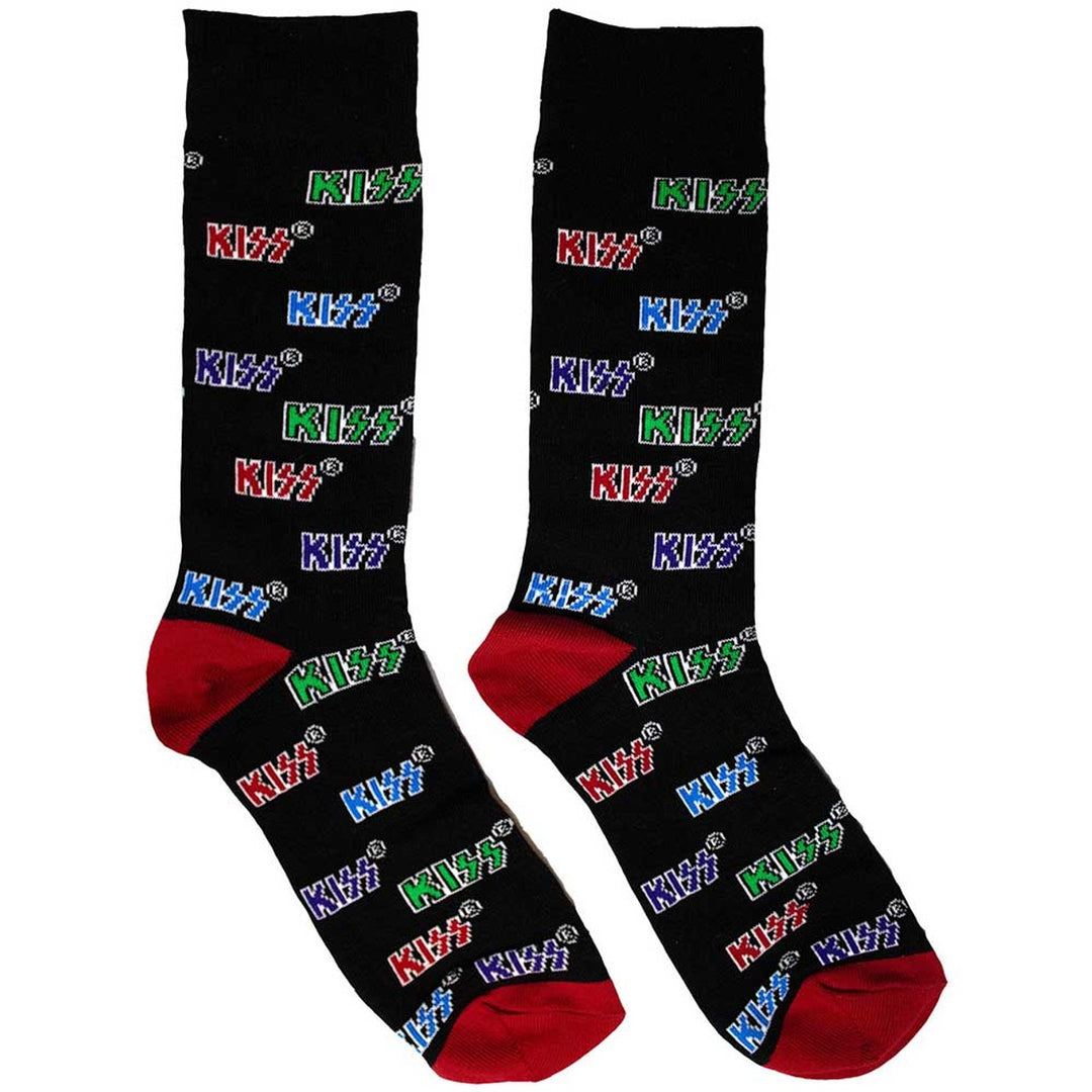 KISS Unisex Ankle Socks: Coloured Logos Pattern (Black)