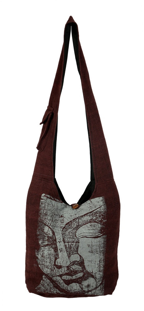 Earth Divas - Brown Cotton Sling Bag w/Printed Buddha